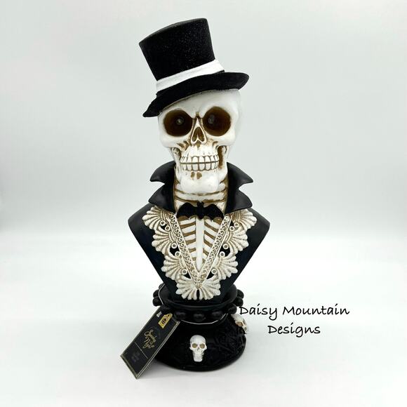 Skeleton Gent Bust In Top Hat LED Light Up Eyes 16” Halloween Spooky Night NEW - Picture 1 of 9